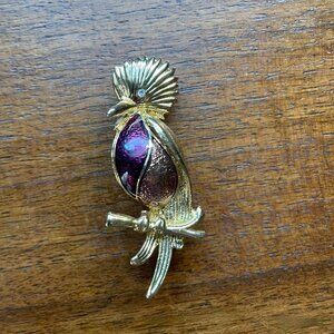 Vintage Gold-Tone  and Purple Bird Brooch – Retro Statement Pin